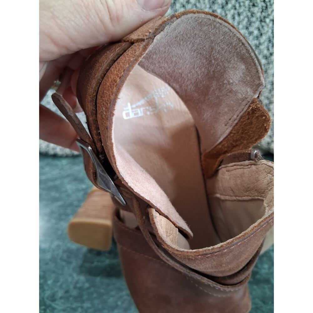 Dansko Sandals SZ 6.5-7 Arlene Platform Peep Toe Leather Stacked Block Heel Boho - Picture 11 of 12